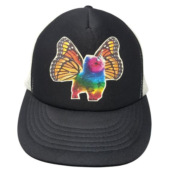 Butterfly Unicorn Snapback Trucker Hat Black One Size Adjustable Polyester Cobra - Picture 1 of 10